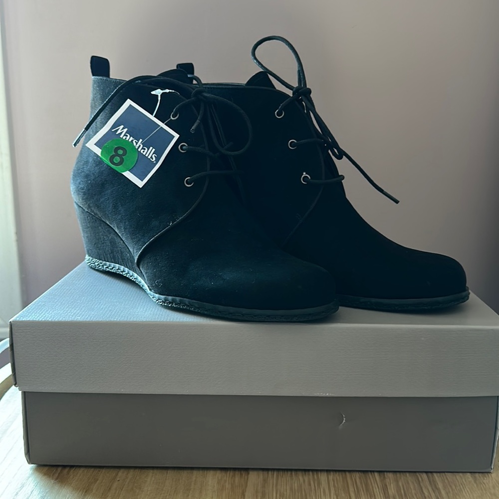 Franco Sarto Black Wedge Booties NEVER WORN NWT